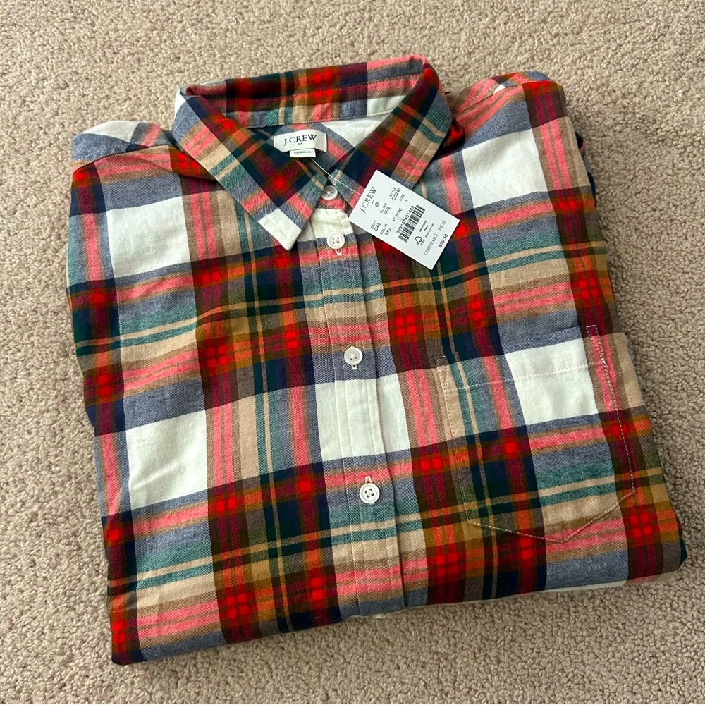 Men’s large J. Crew plaid flannel button up shirt NWT